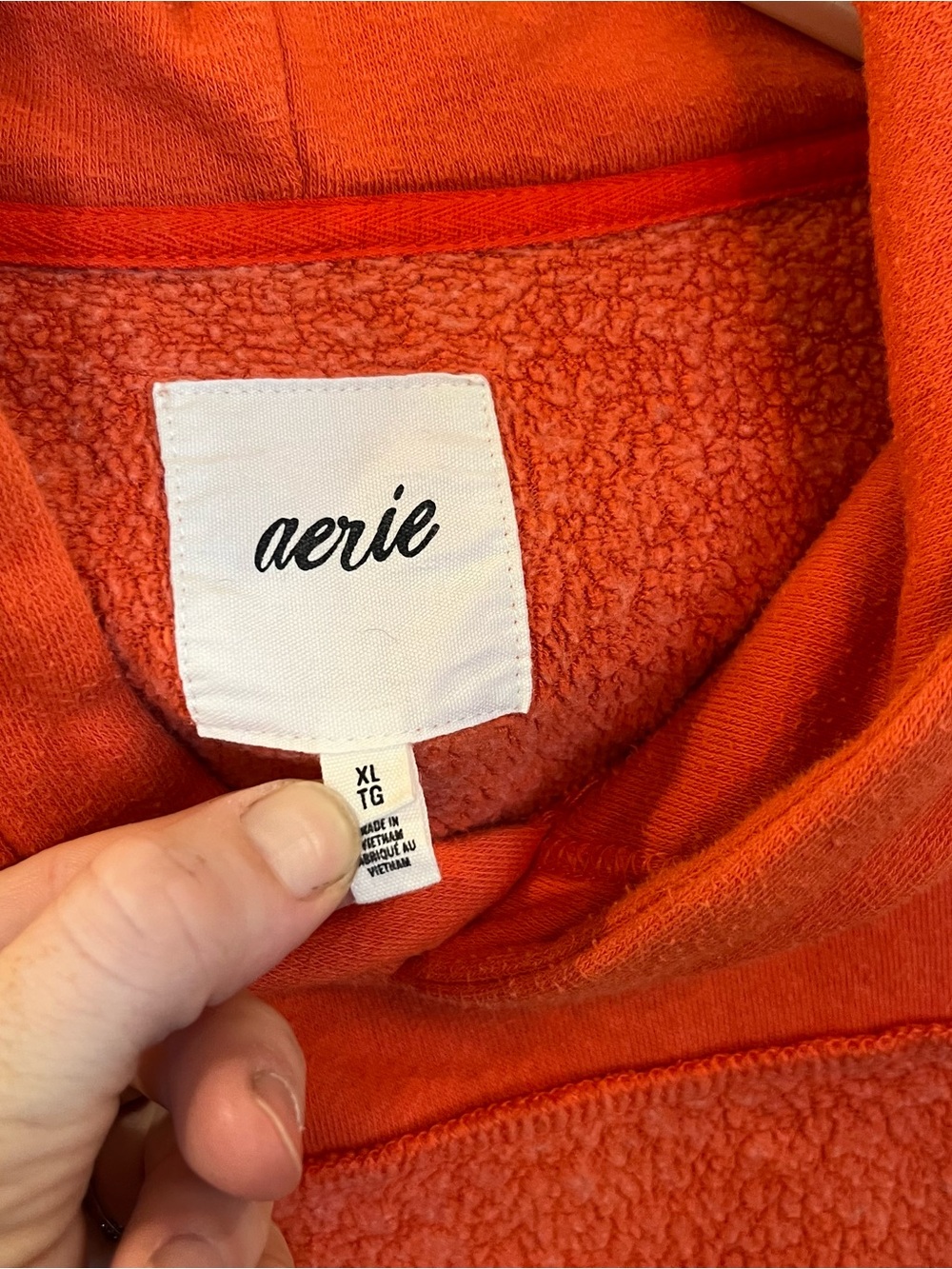 Aerie Womens XL Orange Patchwork Sherpa Hoodie Sweatshirt Pullover Relaxed - Picture 3 of 6